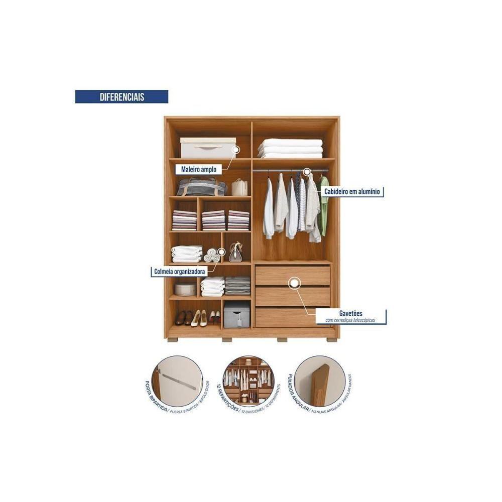 Guarda Roupa Solteiro 4 Portas (2 Ripadas) E 3 Gavetas Francis 1.8 Freijo/sued - Caemmun - 5