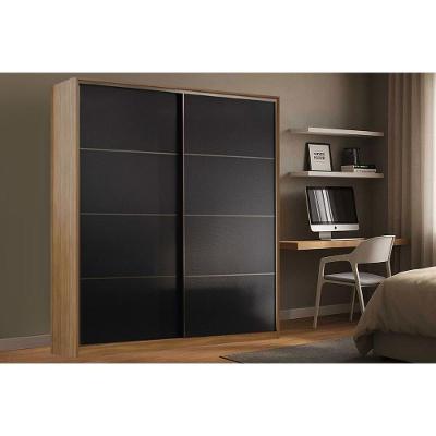 Guarda Roupa Casal 2 Portas De Correr E 3 Gavetas Belga Nogueira Touch/preto Prime - Demóbile