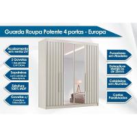 Guarda Roupa 4 Portas Ripadas (2 C/ Espelho) E 3 Gavetas Potente Peroba - Europa - 2