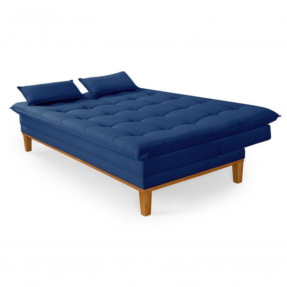 Sofá Cama Reclinável Casal 1,84m Island Suede Azul Marinho Premium - 2