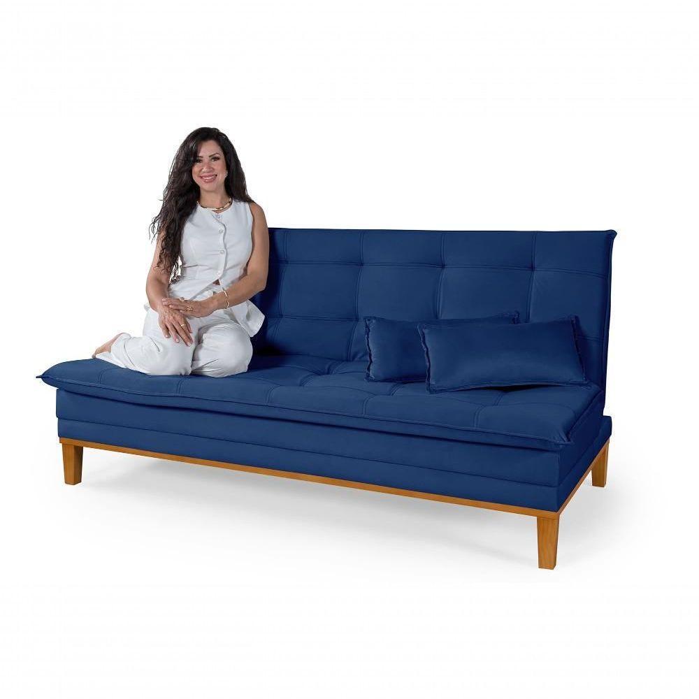 Sofá Cama Reclinável Casal 1,84m Island Suede Azul Marinho Premium - 4