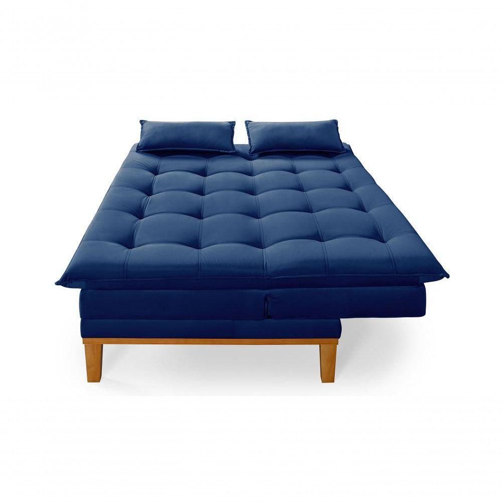 Sofá Cama Reclinável Casal 1,84m Island Suede Azul Marinho Premium - 5