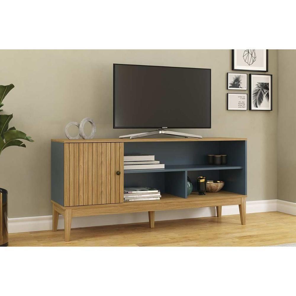 Rack Bancada P/ Tv Até 55 Pol Mb 1056 C/ 1 Porta 136cm Mel/petroleo - Movelbento - 1