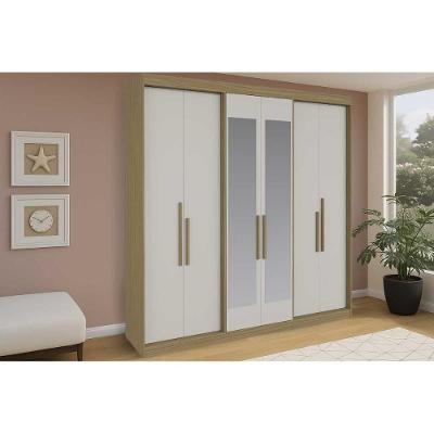 Guarda Roupa Casal 6 Portas (2 C/ Espelho) E 4 Gavetas Ph 18041 Cedro/off White - Herval