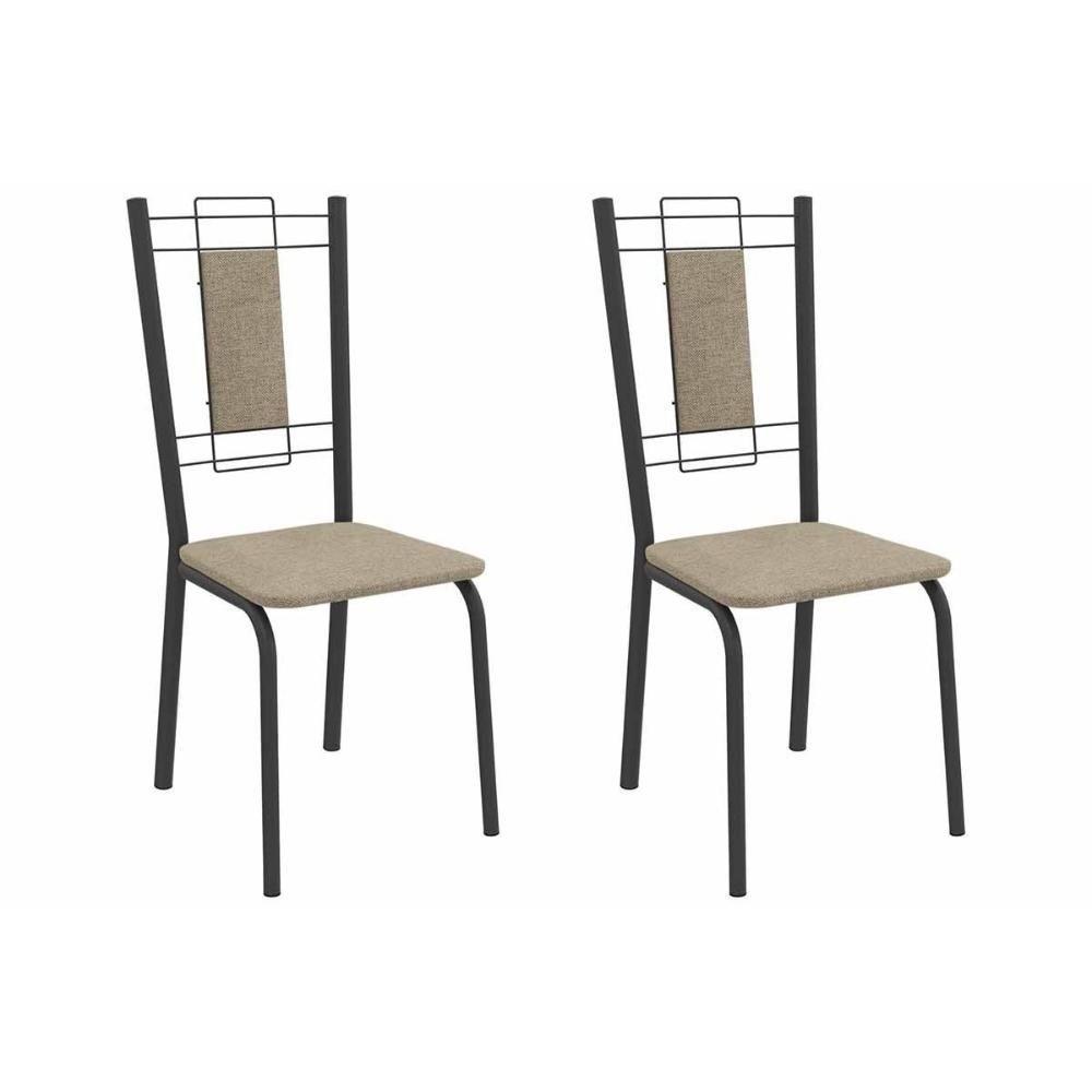 Cadeira Sala De Jantar Florença 2c005prf Aço Kit 2 Un Preto/linho Bege Fendi - Kappesberg - 1