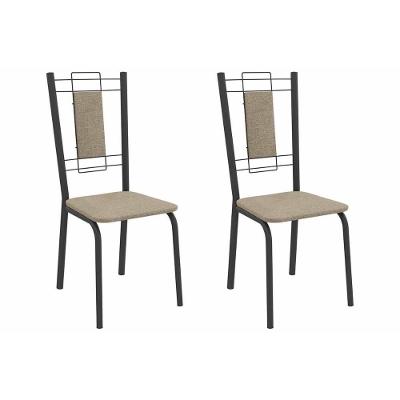 Cadeira Sala De Jantar Florença 2c005prf Aço Kit 2 Un Preto/linho Bege Fendi - Kappesberg