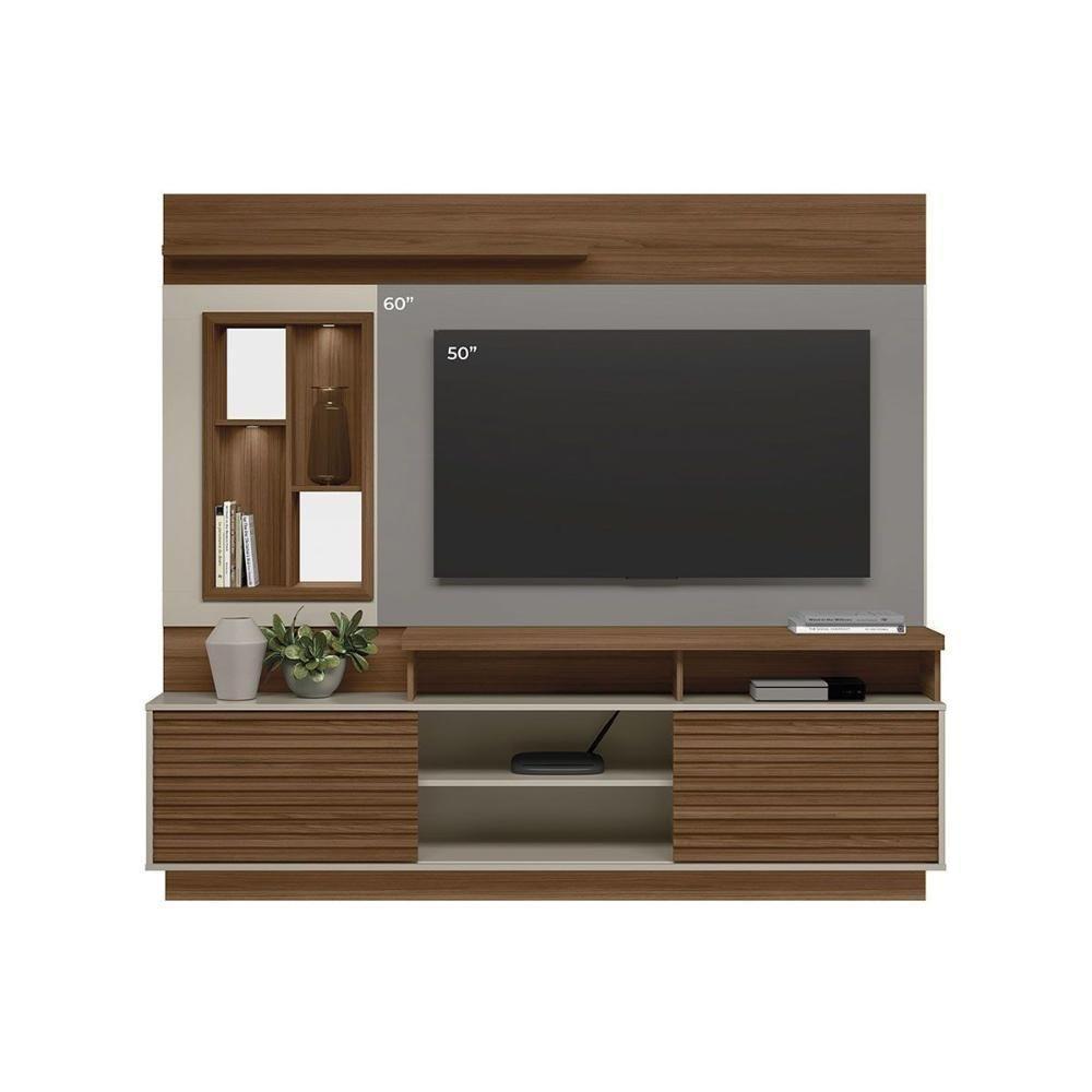 Rack Bancada C/ Painel P/ Tv Até 60 Pol Eldorado 2 Portas E 2 Prateleiras 181x200cm Jatoba/off White - Linea Brasil - 1