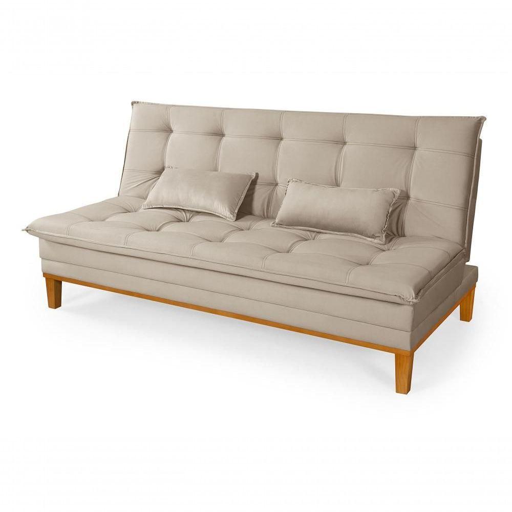 Sofá Cama Reclinável Casal 1,84m Island Suede Bege Premium - 1