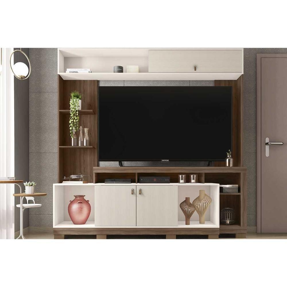 Home P/ Tv Até 65 Pol Sinfonia C/ 3 Portas E 7 Nichos 200x203cm Nogueira/off White Mr - Caemmun - 1