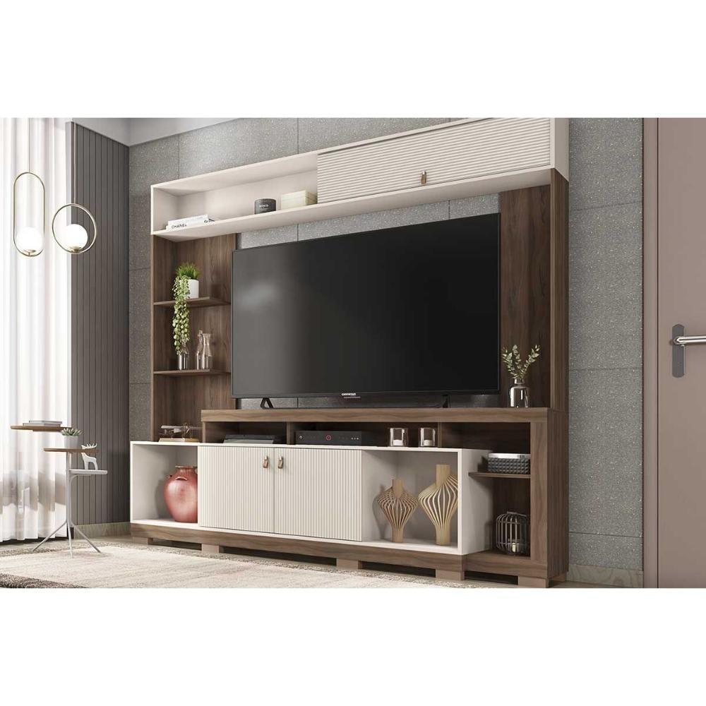Home P/ Tv Até 65 Pol Sinfonia C/ 3 Portas E 7 Nichos 200x203cm Nogueira/off White Mr - Caemmun - 2