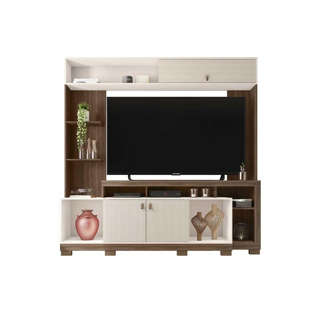Home P/ Tv Até 65 Pol Sinfonia C/ 3 Portas E 7 Nichos 200x203cm Nogueira/off White Mr - Caemmun - 4