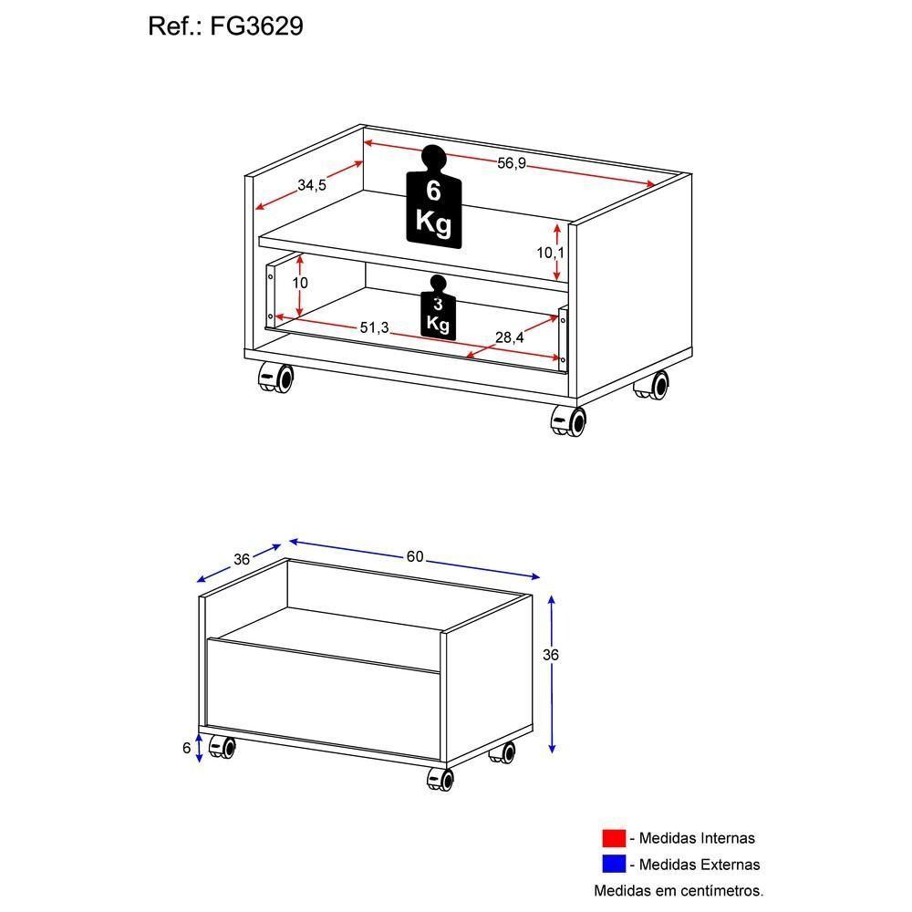 Mesa De Cabeceira 60 Cm Com Rodízios Fg3629 Preta - 2