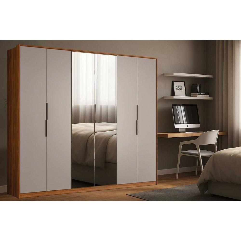 Guarda Roupa Casal 6 Portas (2 C/ Espelho) E 6 Gavetas Atrice Nogueira Touch/nude Prime - Demóbile - 1