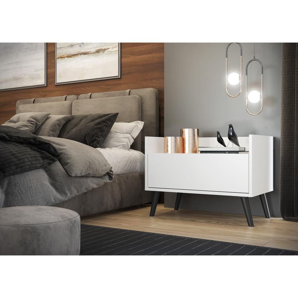 Mesa De Cabeceira 60 Cm Com Pés Retrô Fg3627 Branca/preta - 7