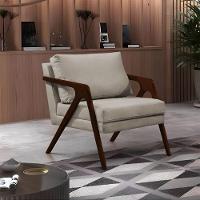 Poltrona Mona Monique Luxo Base Madeira Maciça Castanho Veludo Bege - 1