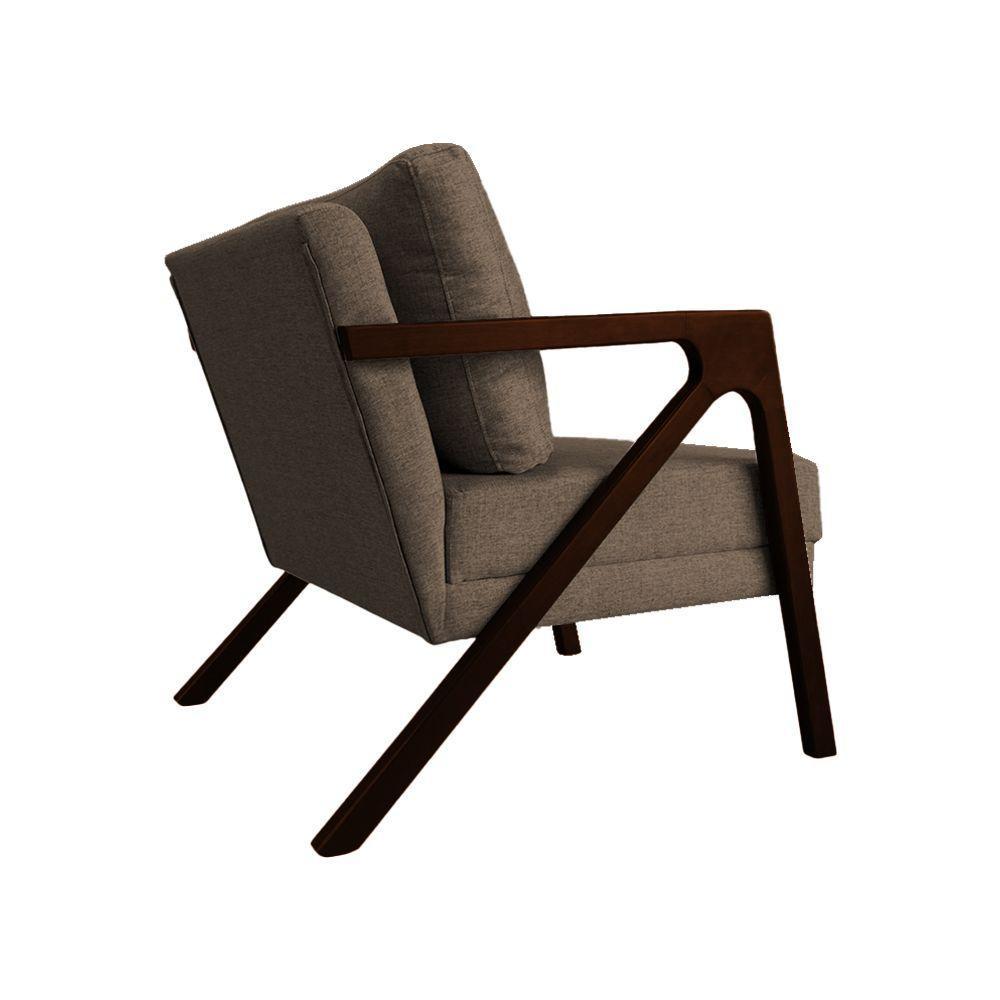 Poltrona Mona Monique Luxo Base Madeira Maciça Castanho Linho Marrom - 3