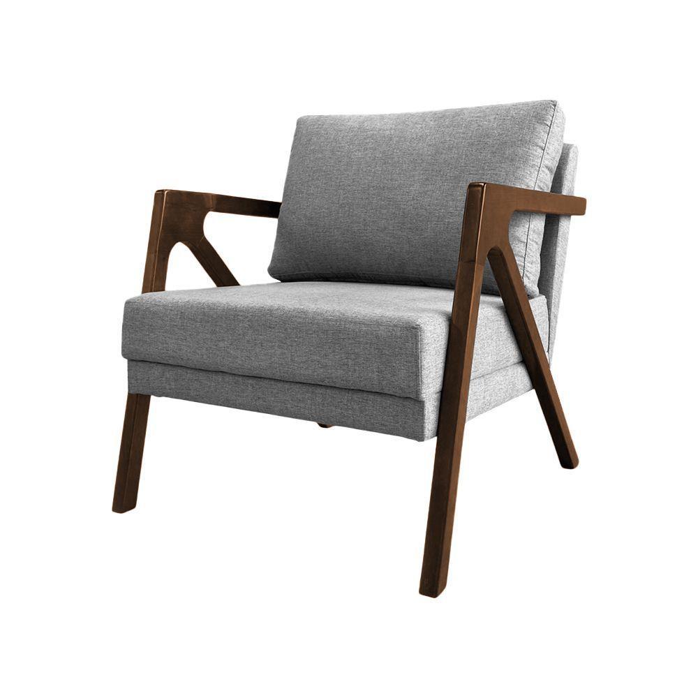 Kit 2 Poltronas Mona Monique Luxo Base Madeira Maciça Mel Linho Cinza - 2