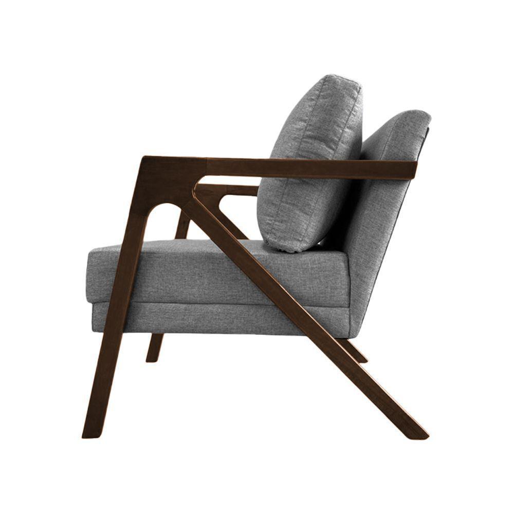 Kit 2 Poltronas Mona Monique Luxo Base Madeira Maciça Mel Linho Cinza - 3