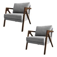 Kit 2 Poltronas Mona Monique Luxo Base Madeira Maciça Mel Linho Cinza - 1