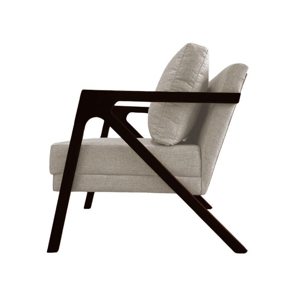 Poltrona Mona Monique Luxo Base Madeira Maciça Castanho Linho Bege - 2