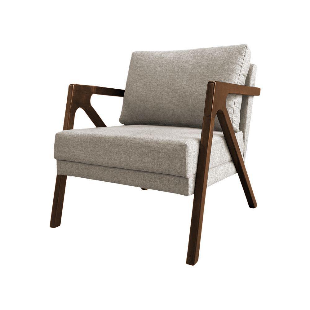 Poltrona Mona Monique Luxo Base Madeira Maciça Mel Linho Bege - 1