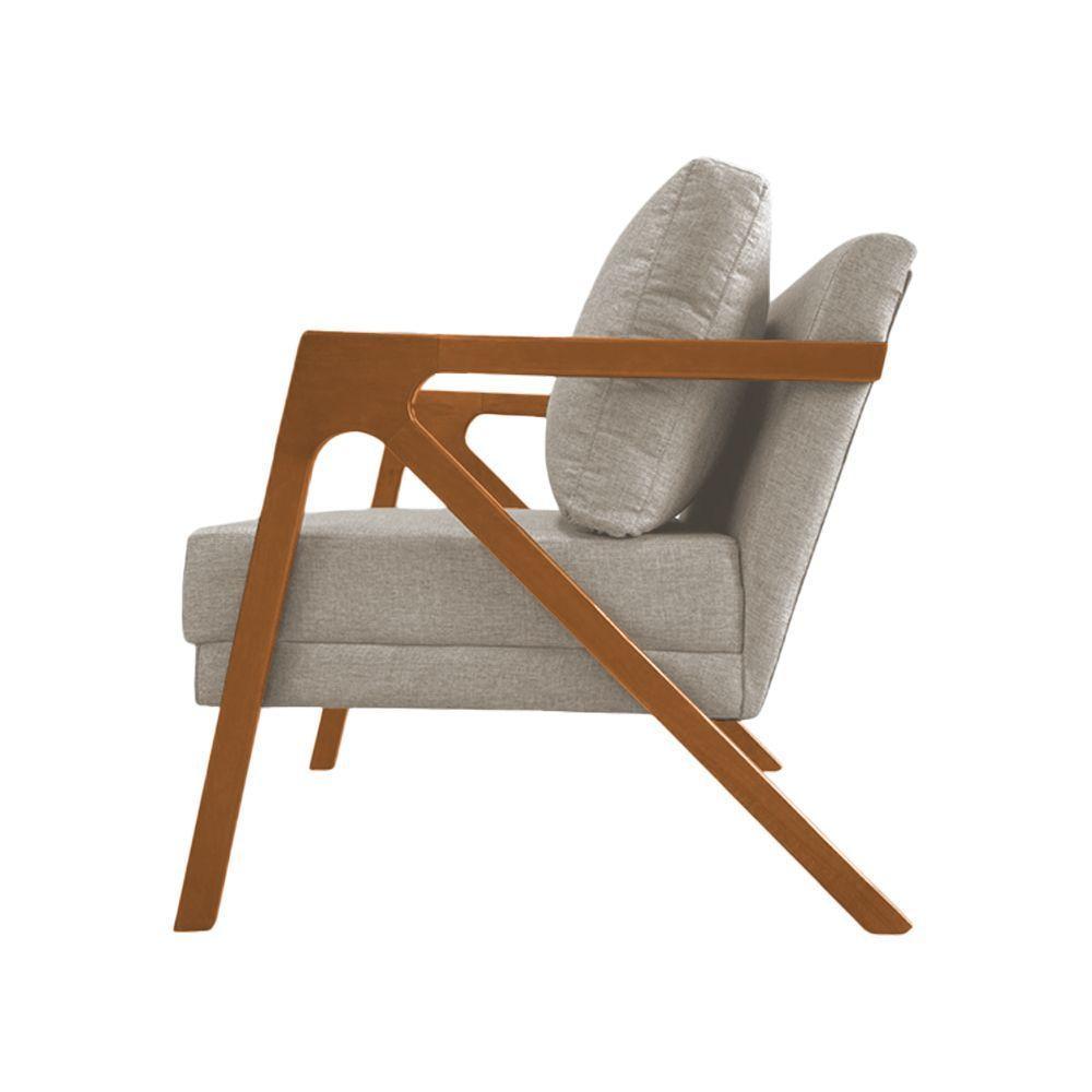 Poltrona Mona Monique Luxo Base Madeira Maciça Cerejeira Linho Bege - 2