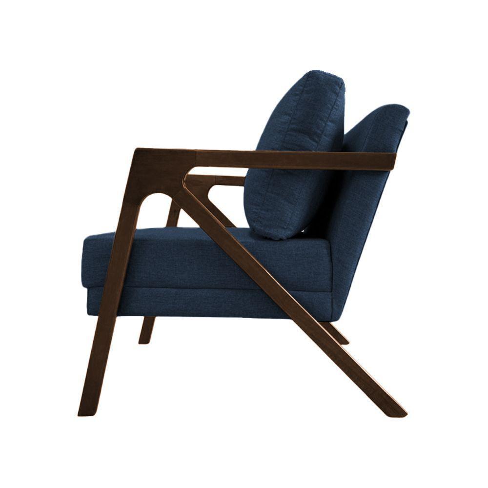 Kit 2 Poltronas Mona Monique Luxo Base Madeira Maciça Mel Linho Azul - 3