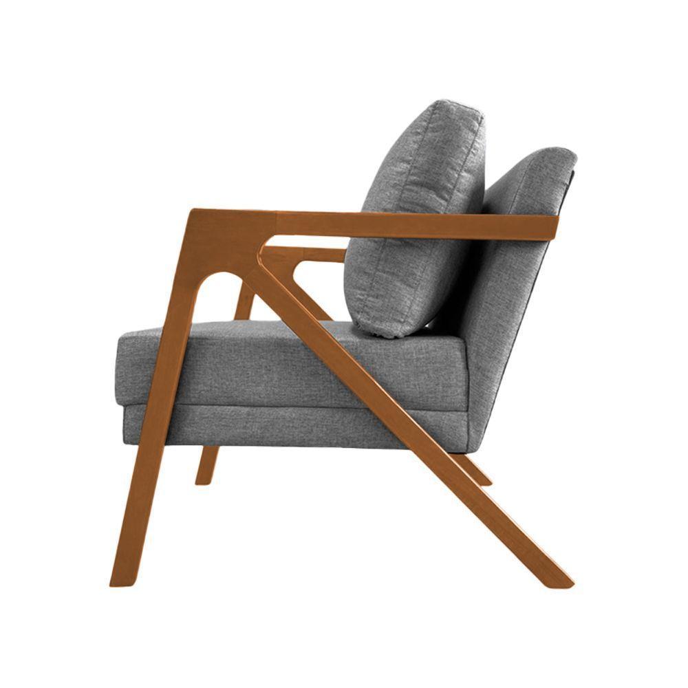 Kit 2 Poltronas Mona Monique Luxo Base Madeira Maciça Cerejeira Linho Cinza - 3