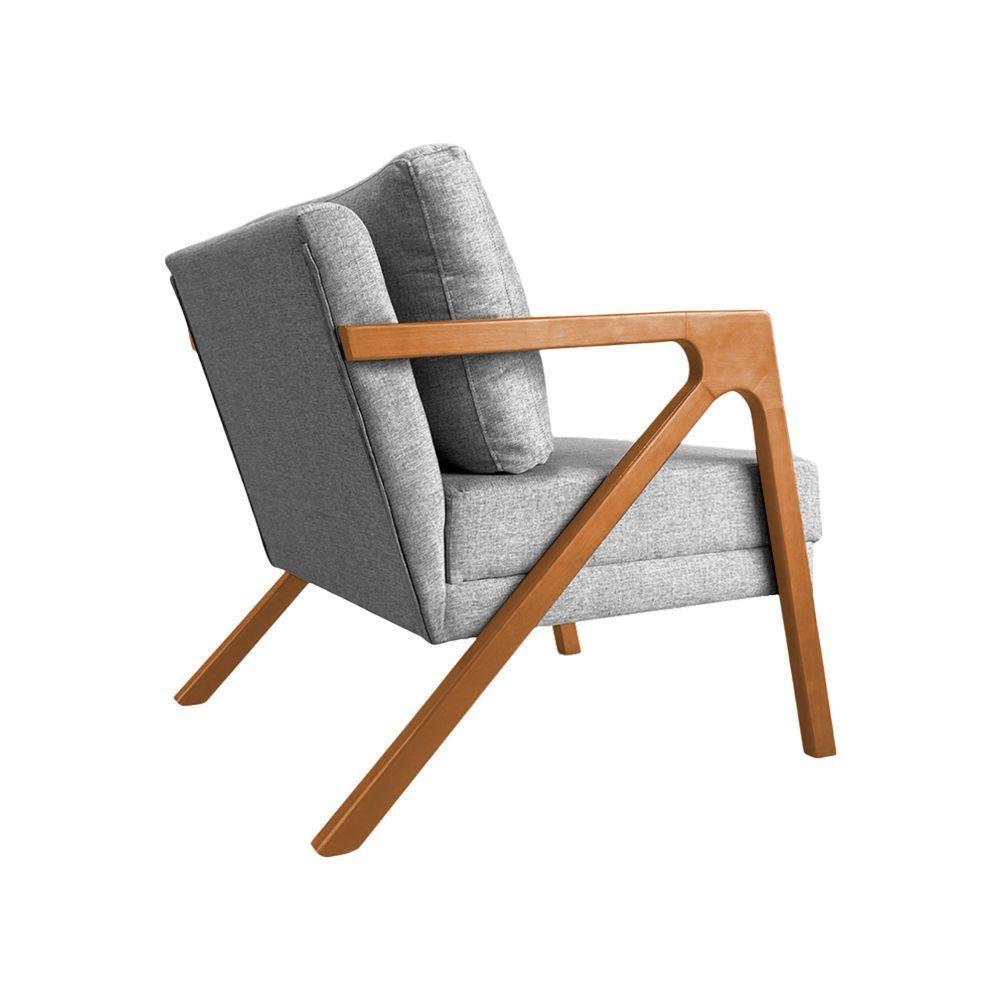 Kit 2 Poltronas Mona Monique Luxo Base Madeira Maciça Cerejeira Linho Cinza - 5