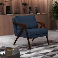 Kit 2 Poltronas Mona Monique Luxo Base Madeira Maciça Castanho Veludo Azul - 2