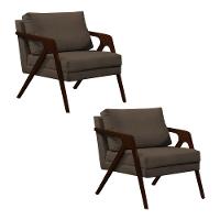 Kit 2 Poltronas Mona Monique Luxo Base Madeira Maciça Castanho Veludo Marrom - 1