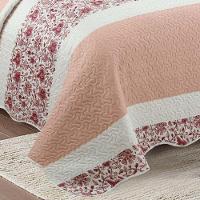 Kit Cobre Leito Colcha Mix King Estampado Dupla Face Floral 3 Peças - Talita - Salmão - 3