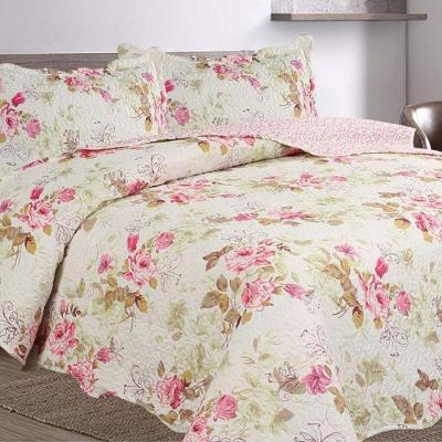 Kit Cobre Leito Colcha Mix King Estampado Dupla Face Floral 3 Peças - Mariela