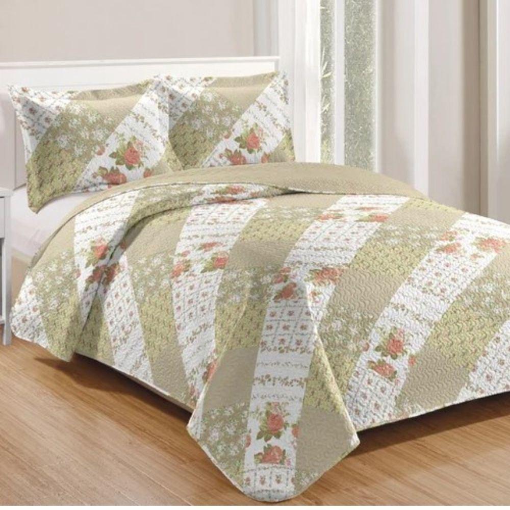 Kit Cobre Leito Colcha Mix King Estampado Dupla Face Floral 3 Peças - Janaína - 1