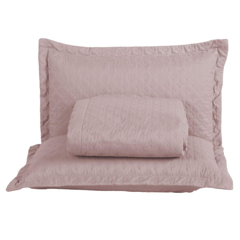 Kit Cobre Leito Colcha Casa Scarpa Atualle Casal Padrão Dupla Face Microfibra 3 Peças - Rosê - 1
