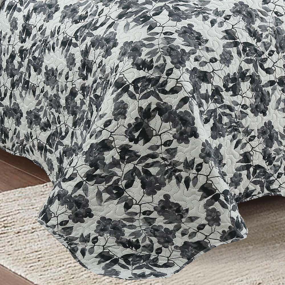 Kit Cobre Leito Colcha Mix King Estampado Dupla Face Floral 3 Peças - Amanda - Palha - 3