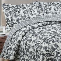 Kit Cobre Leito Colcha Mix King Estampado Dupla Face Floral 3 Peças - Amanda - Palha - 2