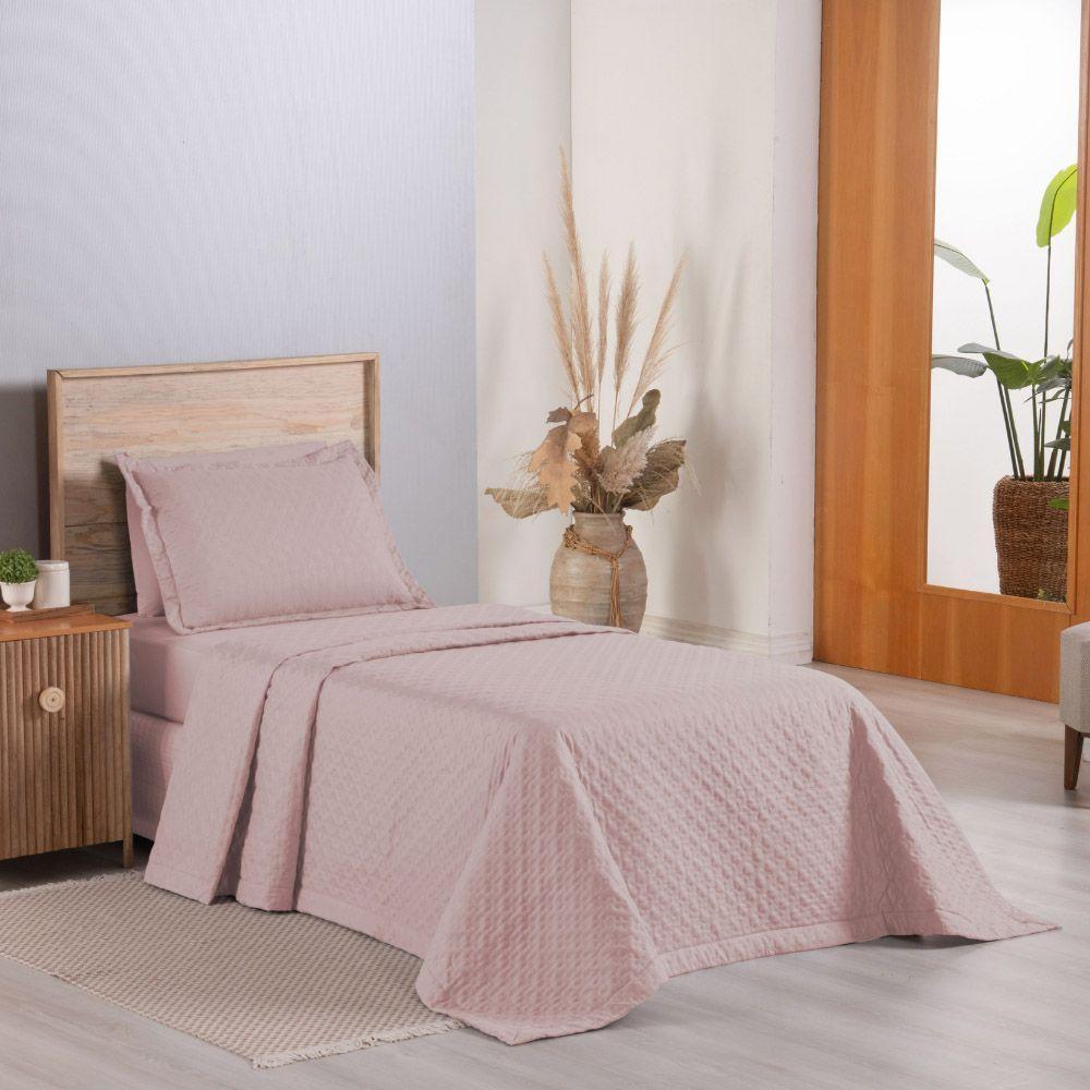 Kit Cobre Leito Colcha Casa Scarpa Atualle Solteiro Dupla Face Microfibra 2 Peças - Rosê - 2
