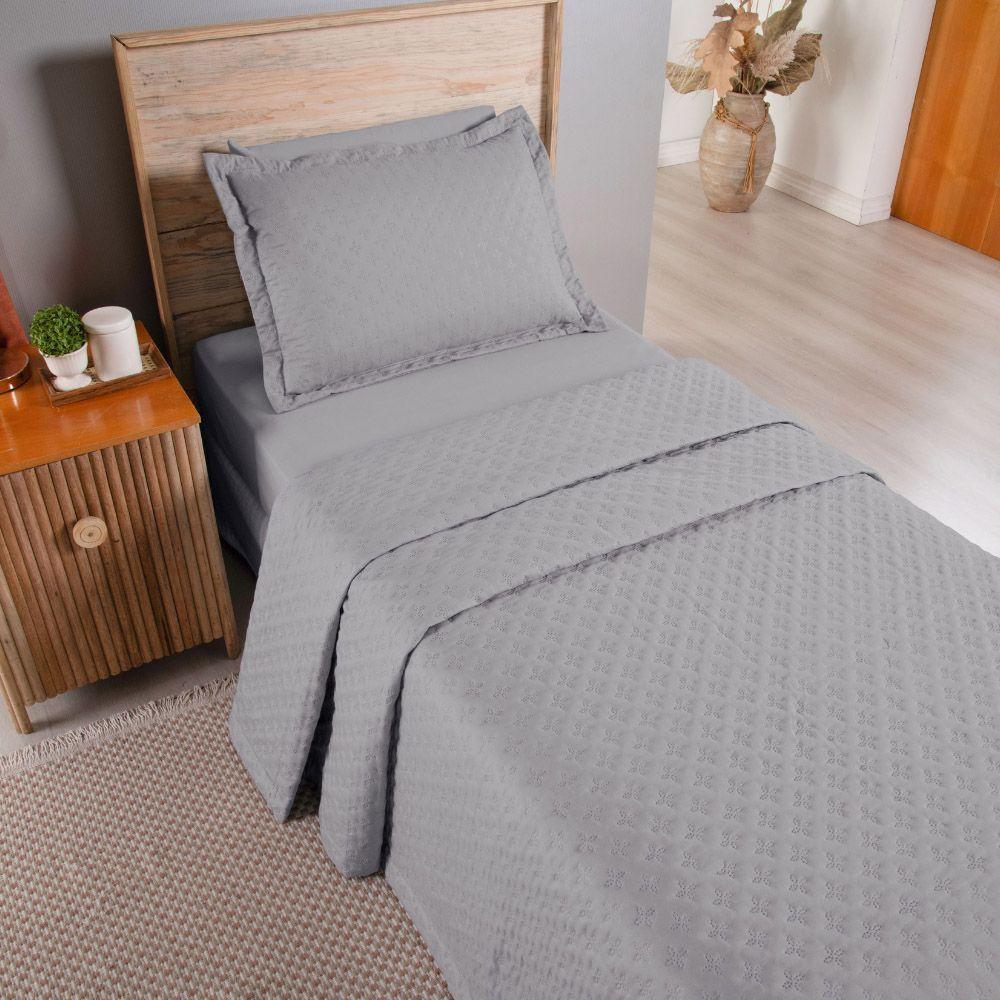 Kit Cobre Leito Colcha Casa Scarpa Atualle Solteiro Dupla Face Microfibra 2 Peças - Cinza - 3