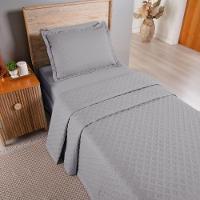 Kit Cobre Leito Colcha Casa Scarpa Atualle Solteiro Dupla Face Microfibra 2 Peças - Cinza - 3
