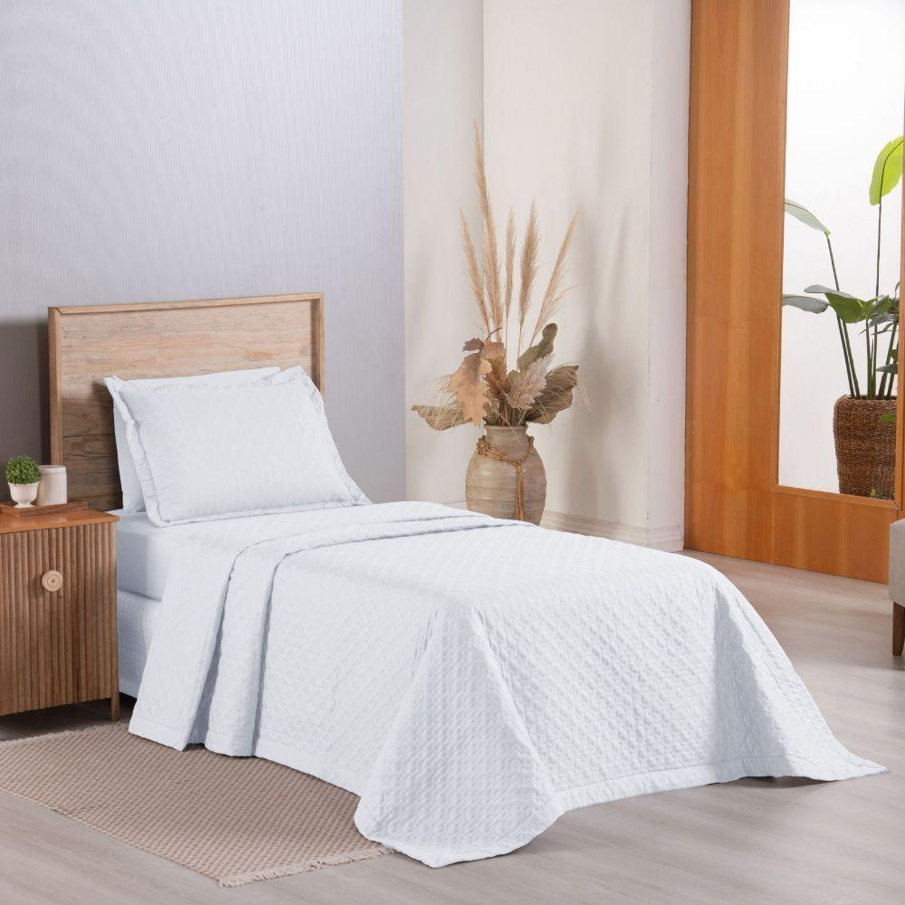 Kit Cobre Leito Colcha Casa Scarpa Atualle Solteiro Dupla Face Microfibra 2 Peças - Branco - 2