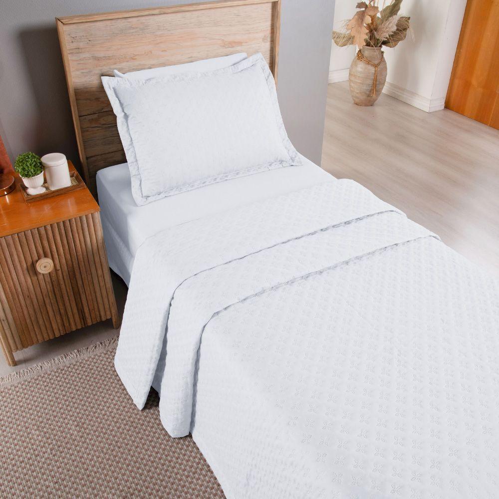 Kit Cobre Leito Colcha Casa Scarpa Atualle Solteiro Dupla Face Microfibra 2 Peças - Branco - 3