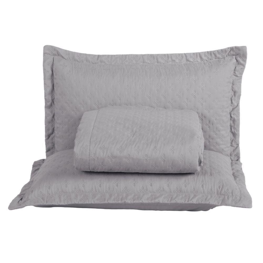 Kit Cobre Leito Colcha Casa Scarpa Atualle Casal Padrão Dupla Face Microfibra 3 Peças - Cinza - 1