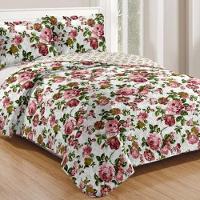 Kit Cobre Leito Colcha Mix King Estampado Dupla Face Floral 3 Peças - Helena - 1