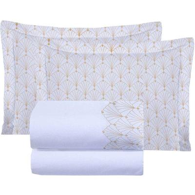 Jogo Cama Lençol Jade Queen Micropercal 300 Fios Fronhas Estampadas 4 Peças - Branco