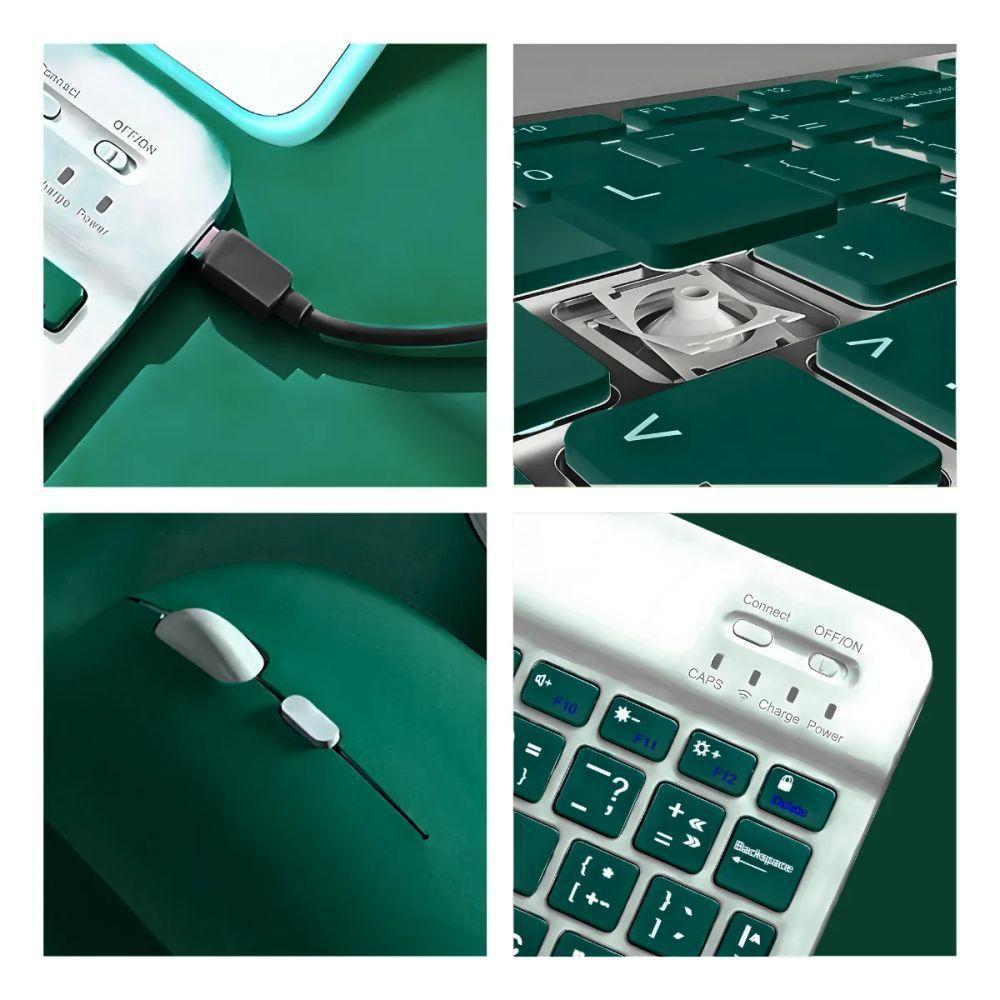 Teclado Sem Fio Bluetooth Recarregável Com Mouse – Verde Escuro - 4
