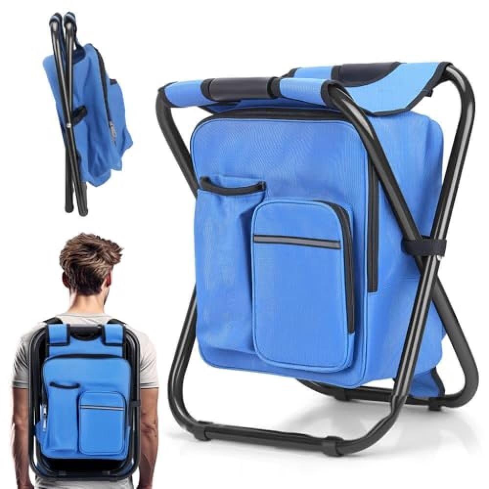 Banqueta Cadeira Mochila Dobrável Bolsa Semi Térmica Portátil 2 Em 1 Camping Pesca Azul - 5