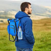 Banqueta Cadeira Mochila Dobrável Bolsa Semi Térmica Portátil 2 Em 1 Camping Pesca Azul - 2