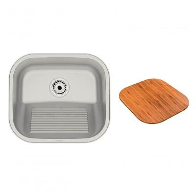Tanque De Encaixe Tramontina Hera Compact 19 Em Inox Com Acabamento Acetinado E Tábua 40x35cm