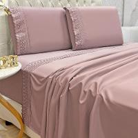 Jogo De Lençol Clara King 4 Peças Micropercal 300 Fios Bordado Inglês - Malva - 100% Poliéster - 1